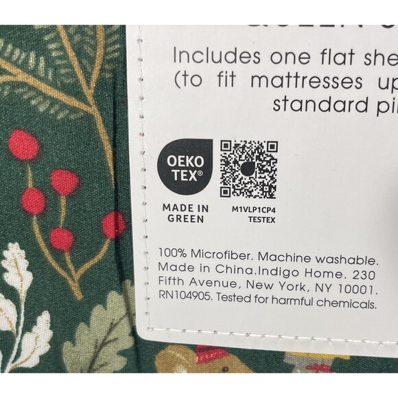 NWT Cynthia Rowley CHRISTMAS MOUSE HOLLY LEAVES DARK Green Queen Size Sheet Set - Picture 5 of 5